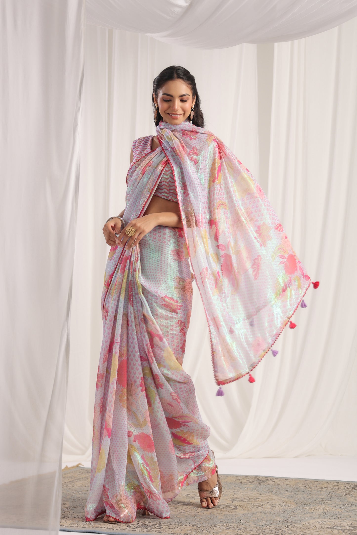 Pale Lavender Floral printed Saree