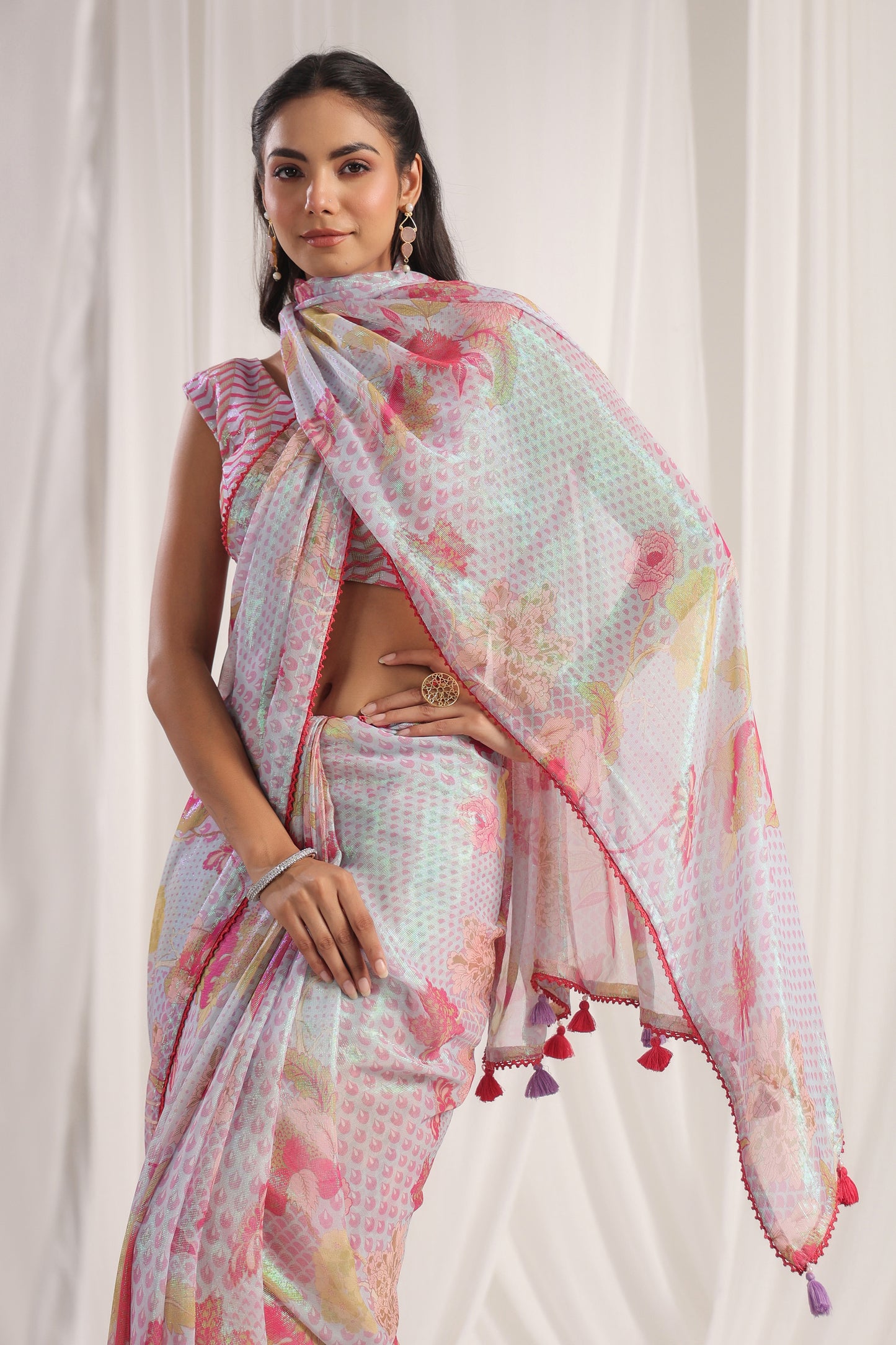 Pale Lavender Floral printed Saree