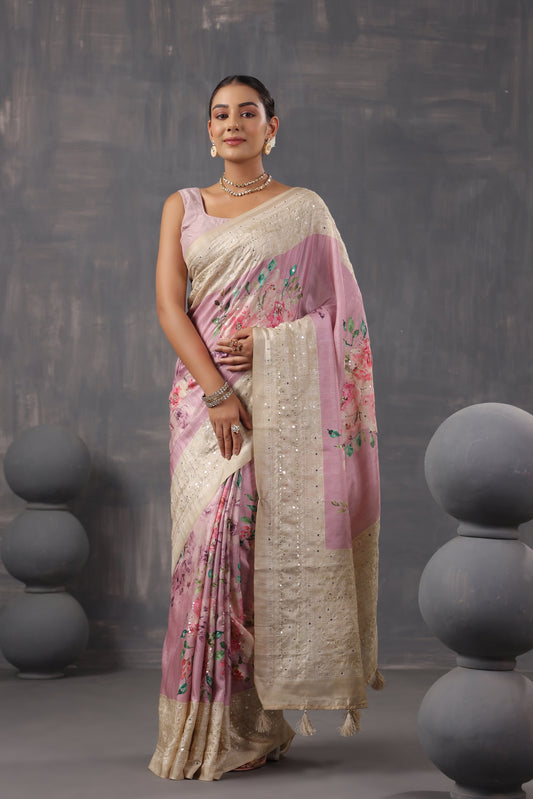 Dusty Mauve printed Saree