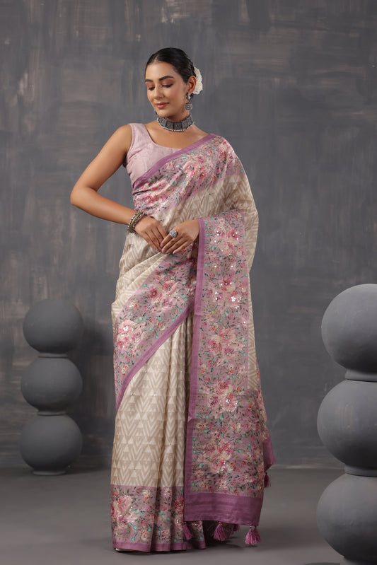 Classic Ivory printed Saree