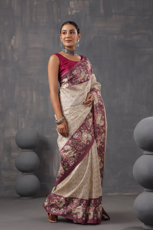 Classic Ivory Printed Saree