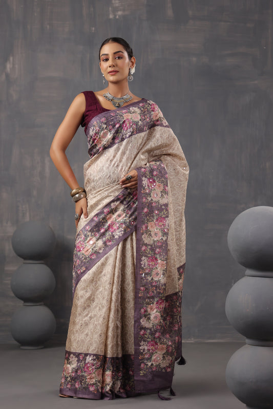 Classic Ivory Printed Saree