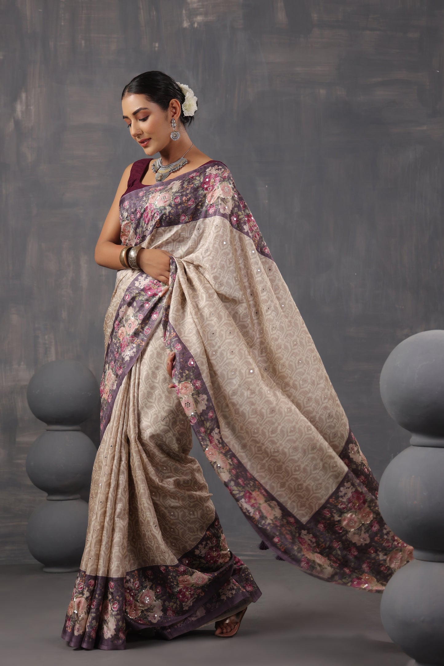 Classic Ivory Printed Saree